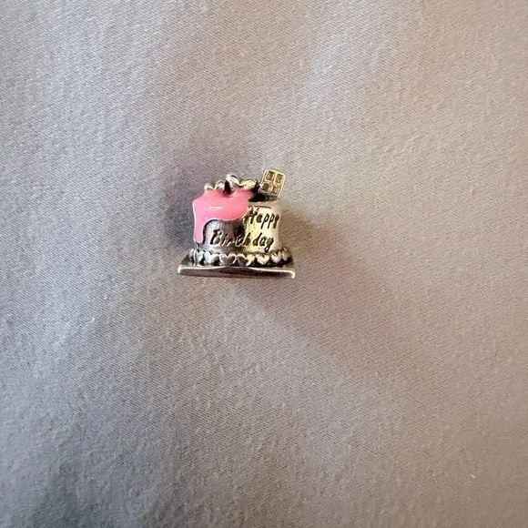Silver and Pink Happy Birthday Cake Charm - Picture 3 of 6